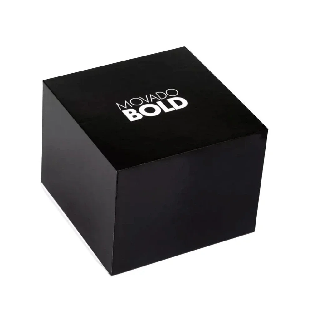 Movado Bold Chronograph 3600719 Black Dial Beige Leather Strap Watch NIB $695